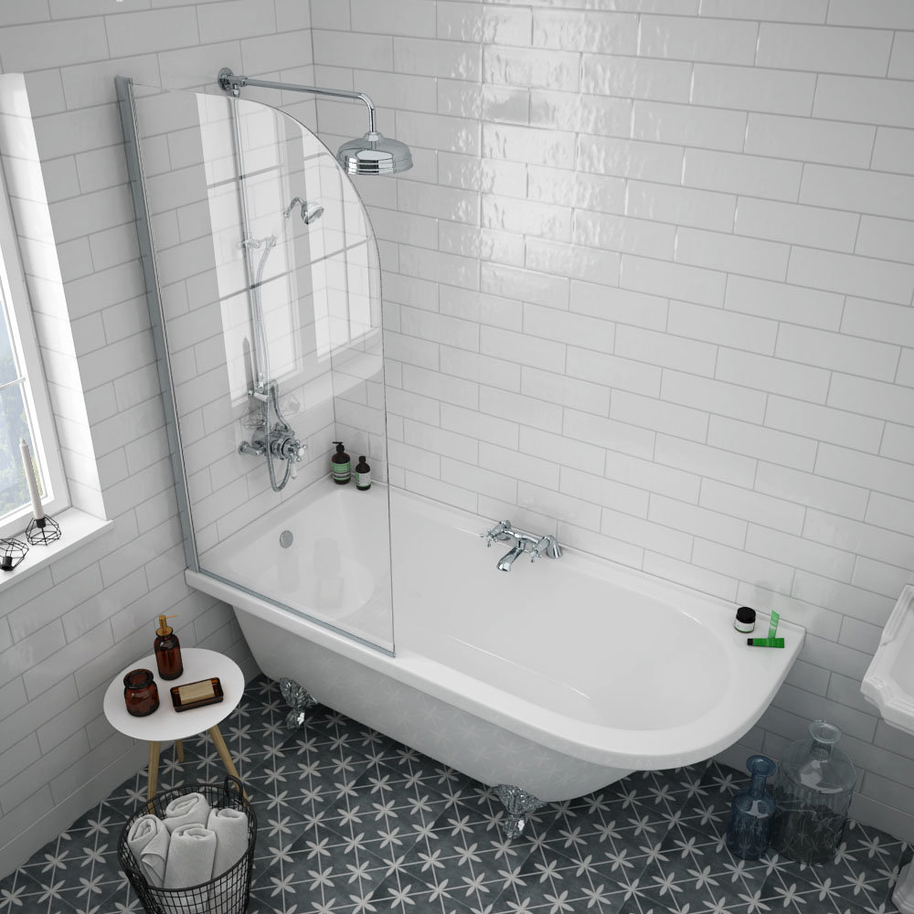 Appleby 1700 LH Roll Top Shower Bath with Screen + Chrome Leg Set