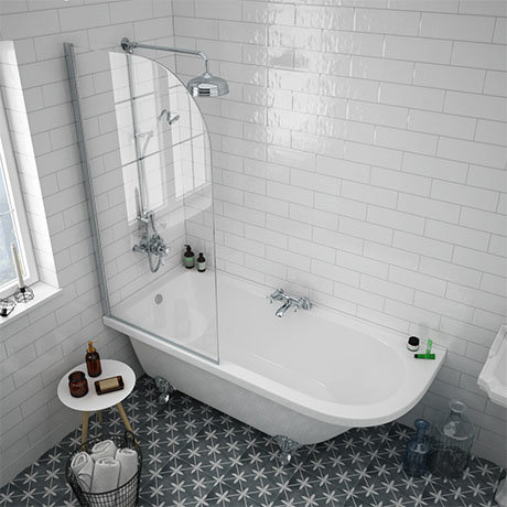 Appleby 1700 Roll Top Shower Bath with Screen + Chrome Leg Set
