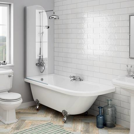 Appleby 1700 Roll Top Shower Bath with Screen + Chrome Leg Set  additional Image