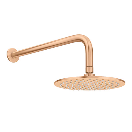 Arezzo Round 200mm Brushed Bronze Fixed Shower Head + Wall Mounted Arm