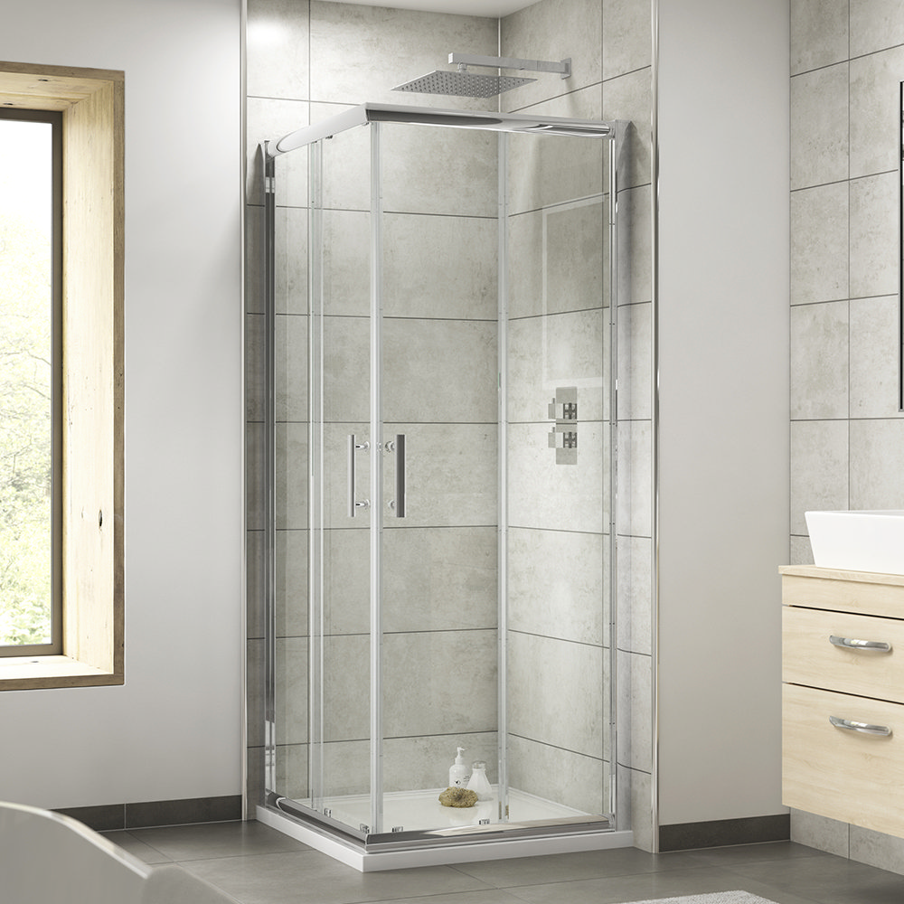 Pacific Corner Entry Square Shower Enclosure with Shower Tray at