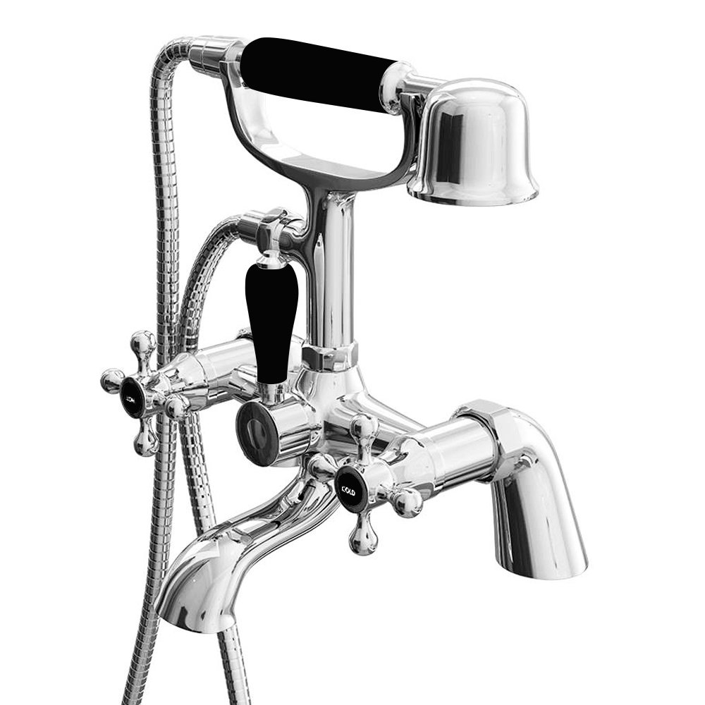 Albert Traditional Bath Shower Mixer Tap with Black Indices &amp; Handset