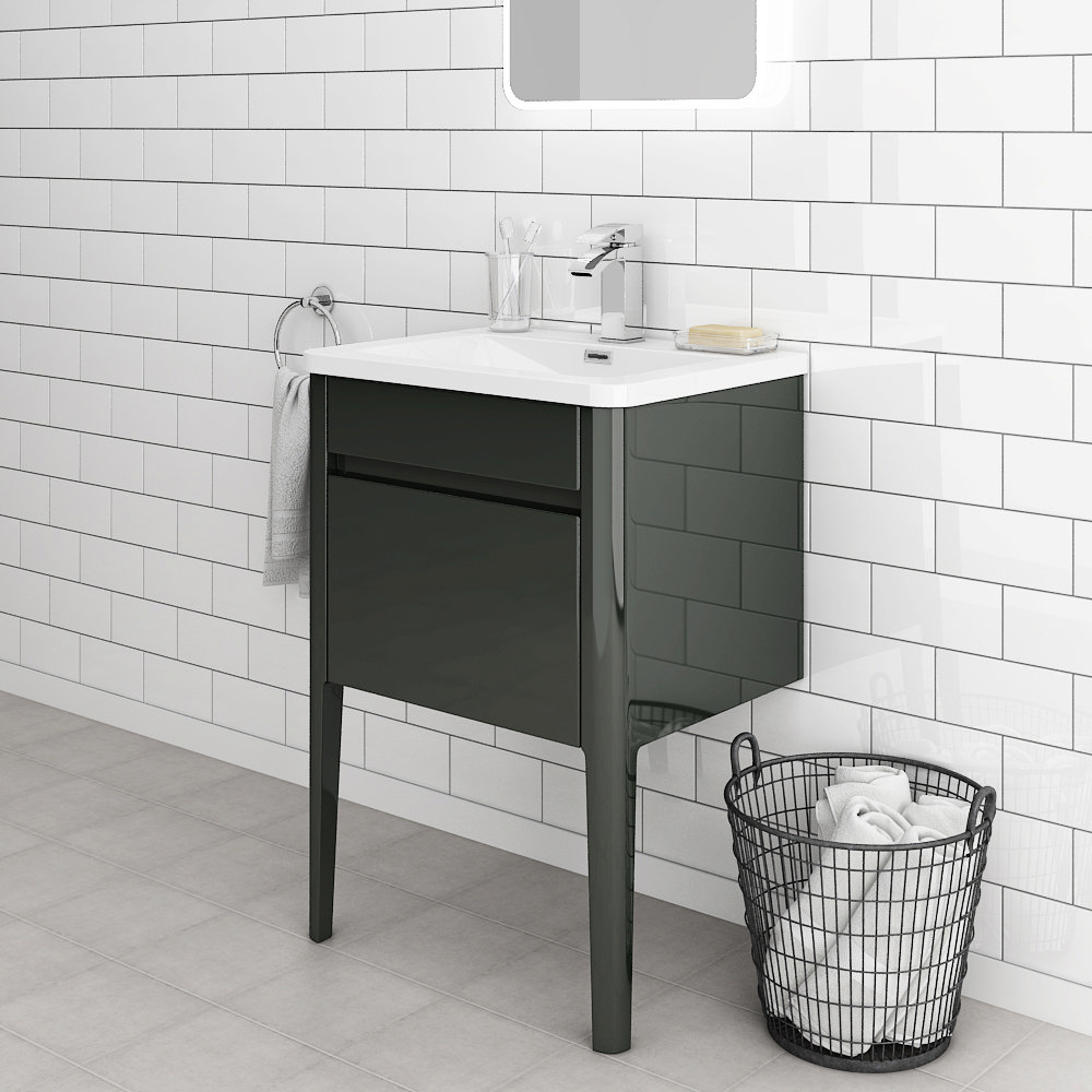 Alassio 600 Gloss Grey Wall Hung 1 Drawer Vanity Unit With Legs