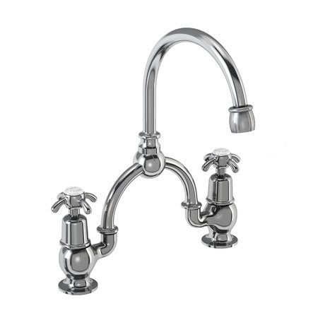 Burlington - Anglesey 2TH Bridge Curved Spout Basin Mixer (230mm centers) w Invisible Overflow