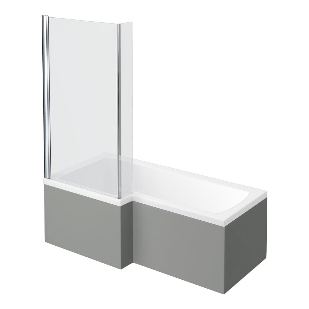 Apollo2 Shower Bath 1700mm L Shaped with Screen + Gloss Grey Panel