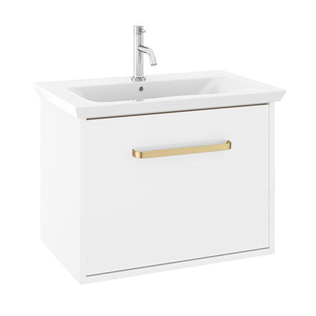 Crosswater Arena 600 Wall Hung Vanity Unit with Brushed Brass Handle - Pure White Gloss
