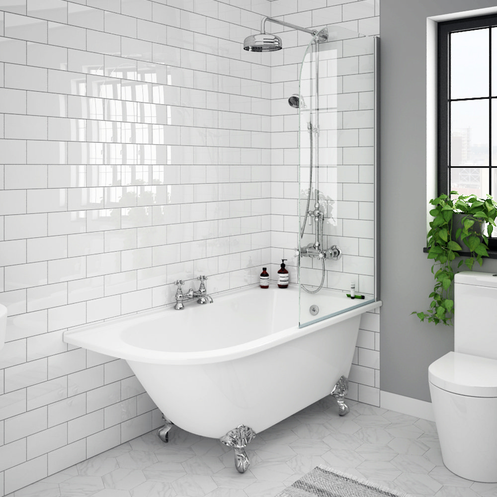 Appleby 1550 Roll Top Shower Bath with Screen + Chrome Leg Set