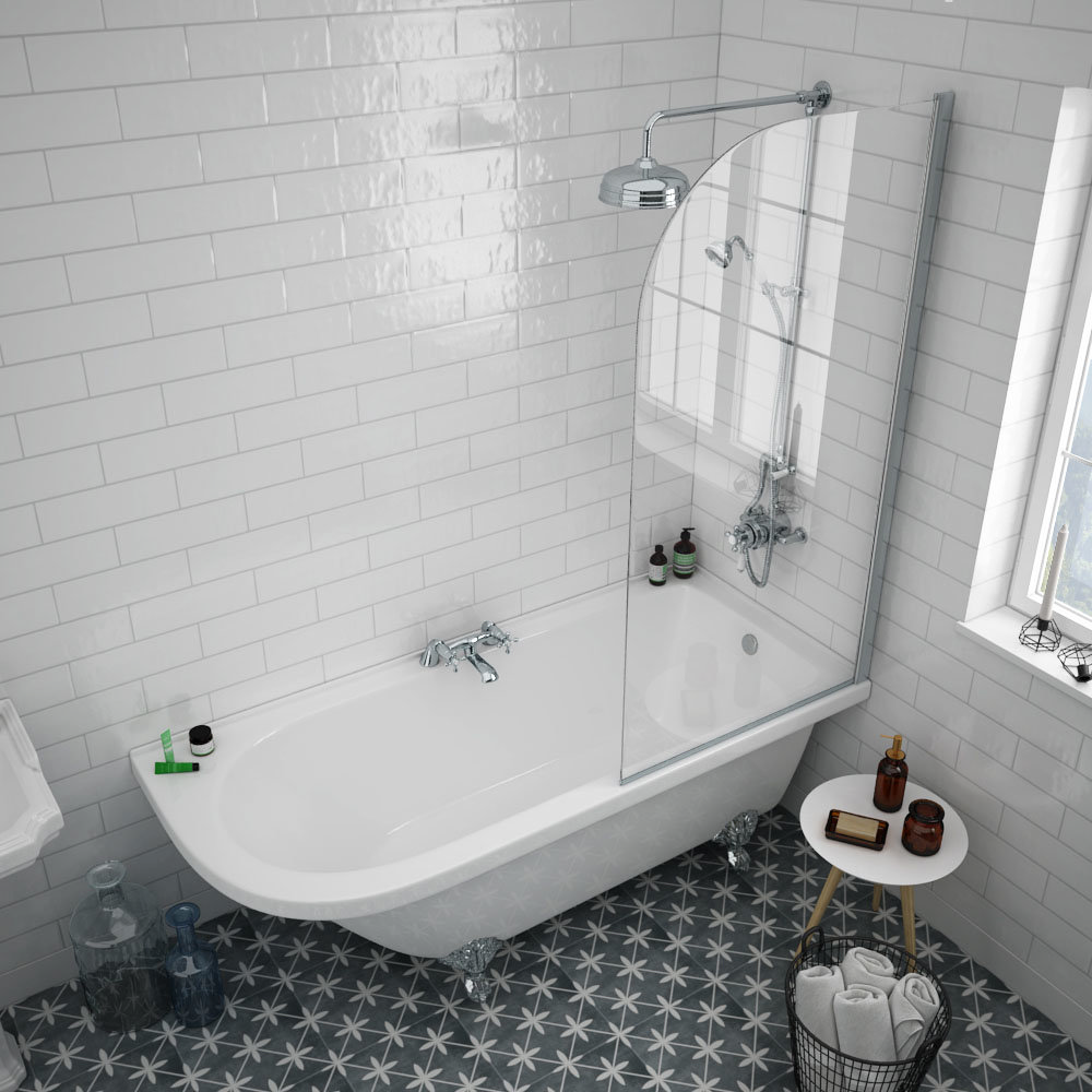 Appleby 1700 Roll Top Shower Bath with Screen + Chrome Leg Set ...