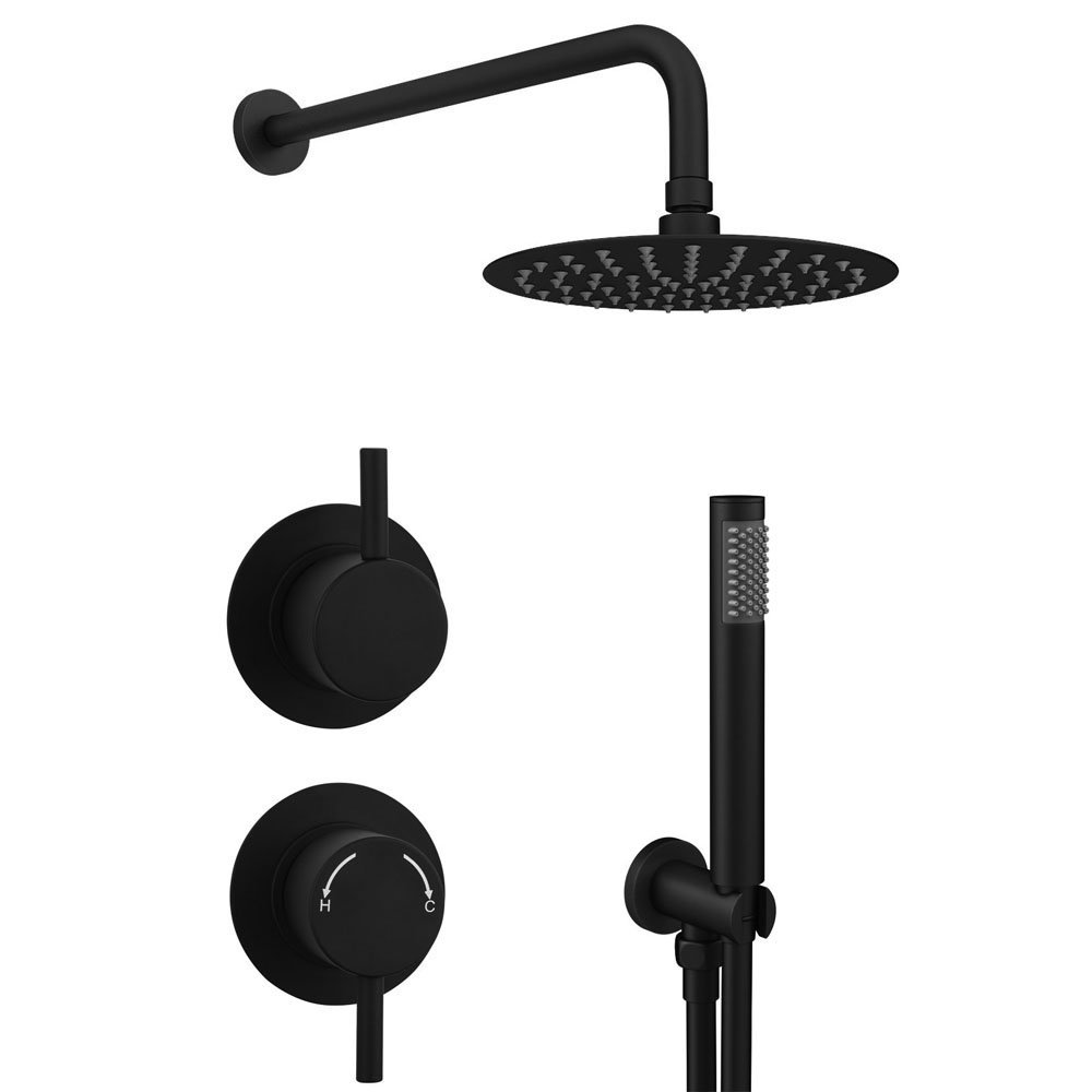 Arezzo Matt Black Concealed Individual Diverter + Thermostatic Control
