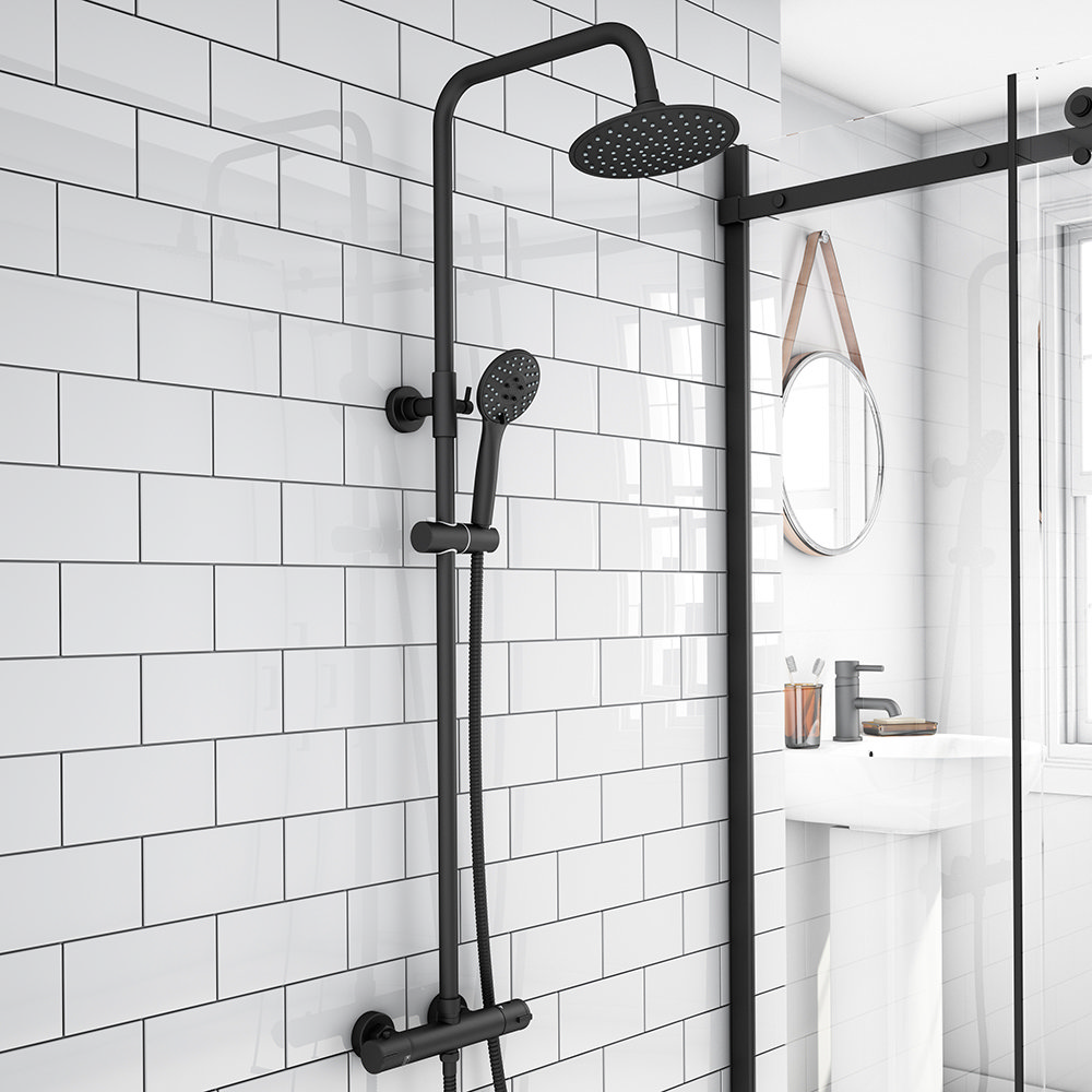 Arezzo Modern Round Thermostatic Shower Matt Black Victorian
