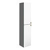 Arezzo Matt Grey Mirrored Wall Hung Tall Storage Cabinet with Brushed Brass Handles profile small image view 1 