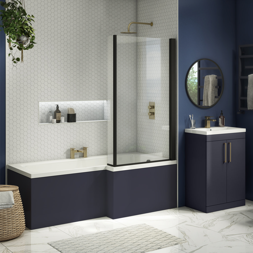 Arezzo Matt Blue LShaped Front Bath Panel 1700mm Victorian Plumbing UK