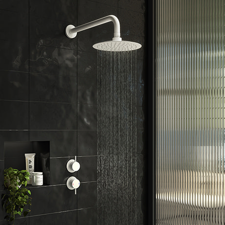 Arezzo Matt White Concealed Individual Stop Tap + Thermostatic Control Valve with Wall Mounted Showe