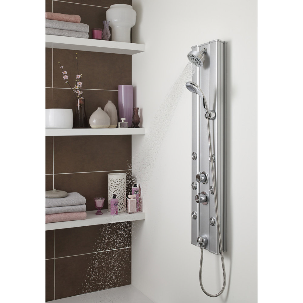 Nuie - Thermostatic Shower Panel With Fixed Shower Head, 6 Body Jets ...