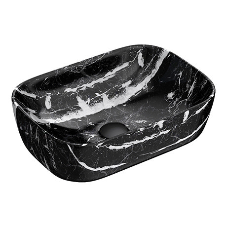 Arezzo 455 x 325mm Curved Rectangular Counter Top Basin - Gloss Black Marble Effect