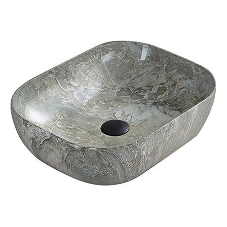 Arezzo 505 x 405mm Curved Rectangular Counter Top Basin - Gloss Grey Marble Effect
