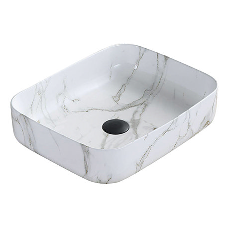 Arezzo 500 x 390mm Curved Rectangular Counter Top Basin - Gloss White Marble Effect