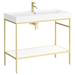 Arezzo 1000 Brushed Brass Framed Washstand with Gloss White Open Shelf and Basin profile small image view 3 