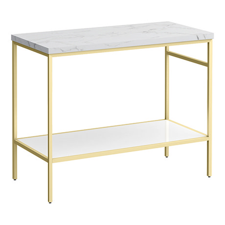 Arezzo 1010 White Marble Effect Worktop with Brushed Brass Framed Washstand