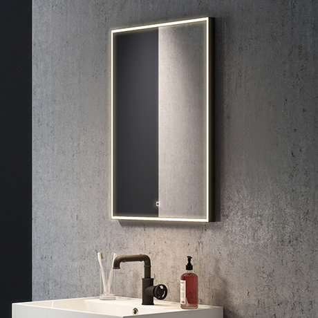 Arezzo Matt Black 520 X 720mm Rectangular Led Illuminated Anti Fog Bathroom Mirror Victorian Plumbing Uk Anti Fog Bathroom Mirror, Led Bathroom Mirror Black Frame