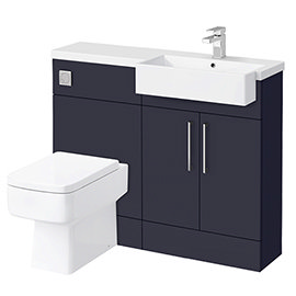 Arezzo 1100 Matt Blue Semi-Recessed Square Combination Vanity Unit (Chrome Flush &amp; Handles)
