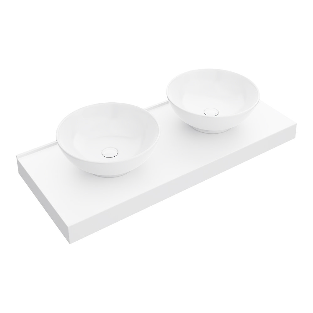 Arezzo Stone Resin Floating Basin Shelf inc. 2 Round Basins 1200mm