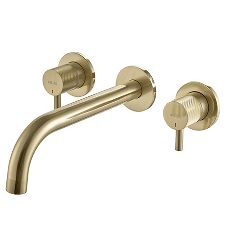 Arezzo Fluted Round Brushed Brass Wall Mounted (3TH) Bath Filler Tap