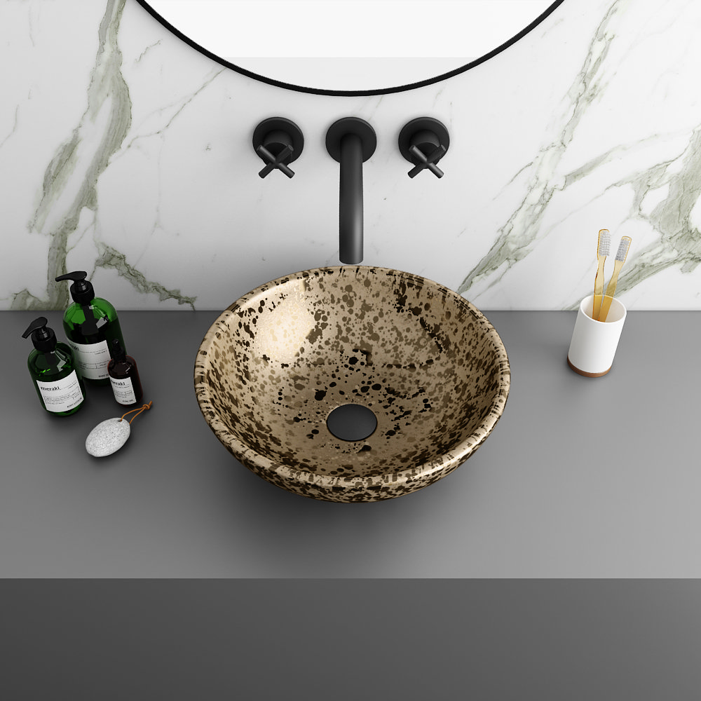 Arezzo Round 410mm Gold Mottled Design Ceramic Counter Top Basin