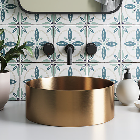Arezzo Brushed Brass 360mm Round Stainless Steel Counter Top Basin + Waste