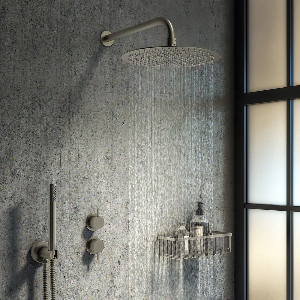 Arezzo Round 300mm Brushed Gunmetal Grey Fixed Shower Head | Victorian ...