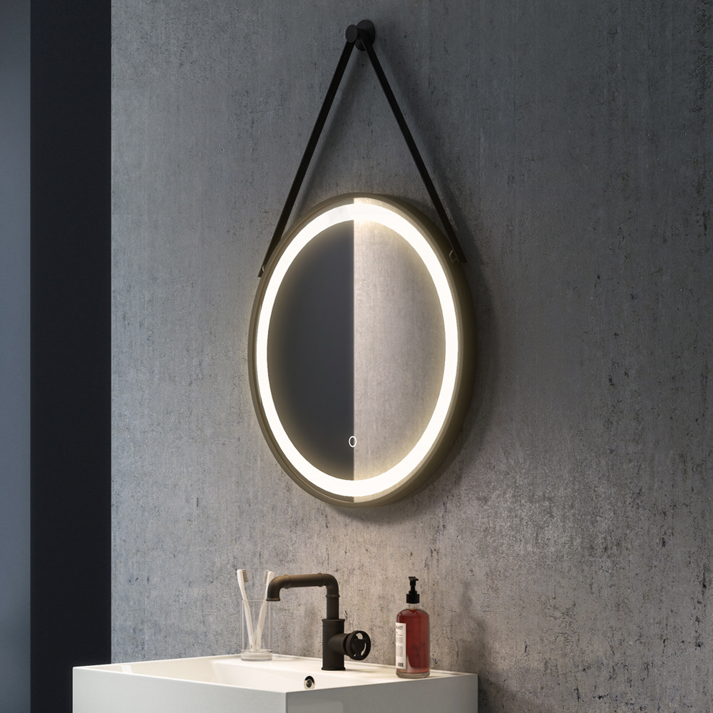 Arezzo Matt Black 600mm Round Led Illuminated Anti Fog Bathroom Mirror Victorian Plumbing Uk