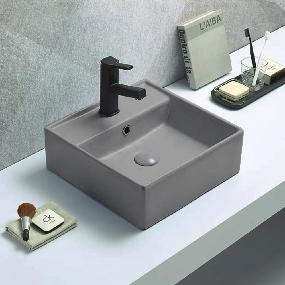 Arezzo 405mm Matt Grey Square Wall Mounted / Counter Top Basin
