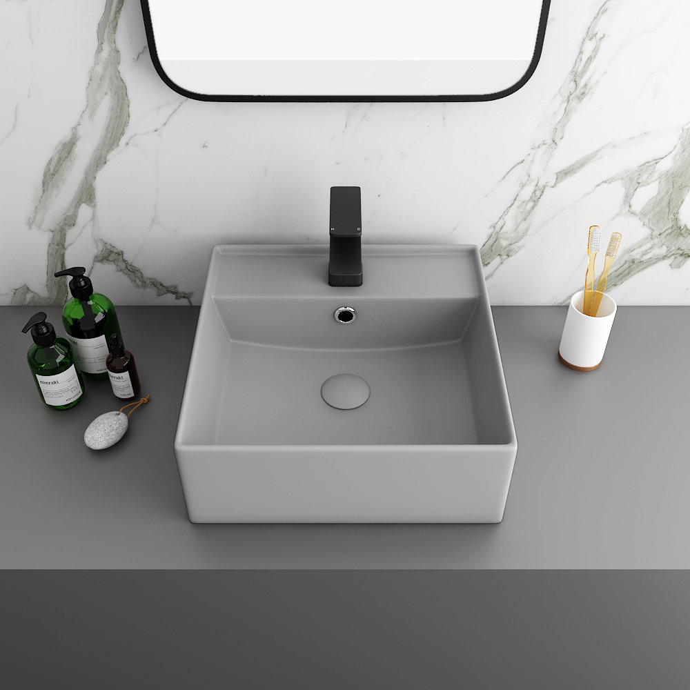 Arezzo 405mm Matt Grey Square Wall Mounted Counter Top Basin Victorian Plumbing Uk