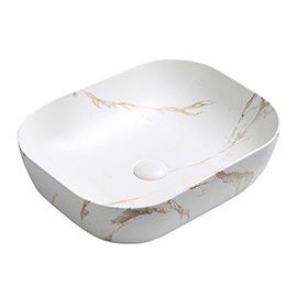 Arezzo 505 x 405mm Curved Rectangular Counter Top Basin - Matt White Marble Effect