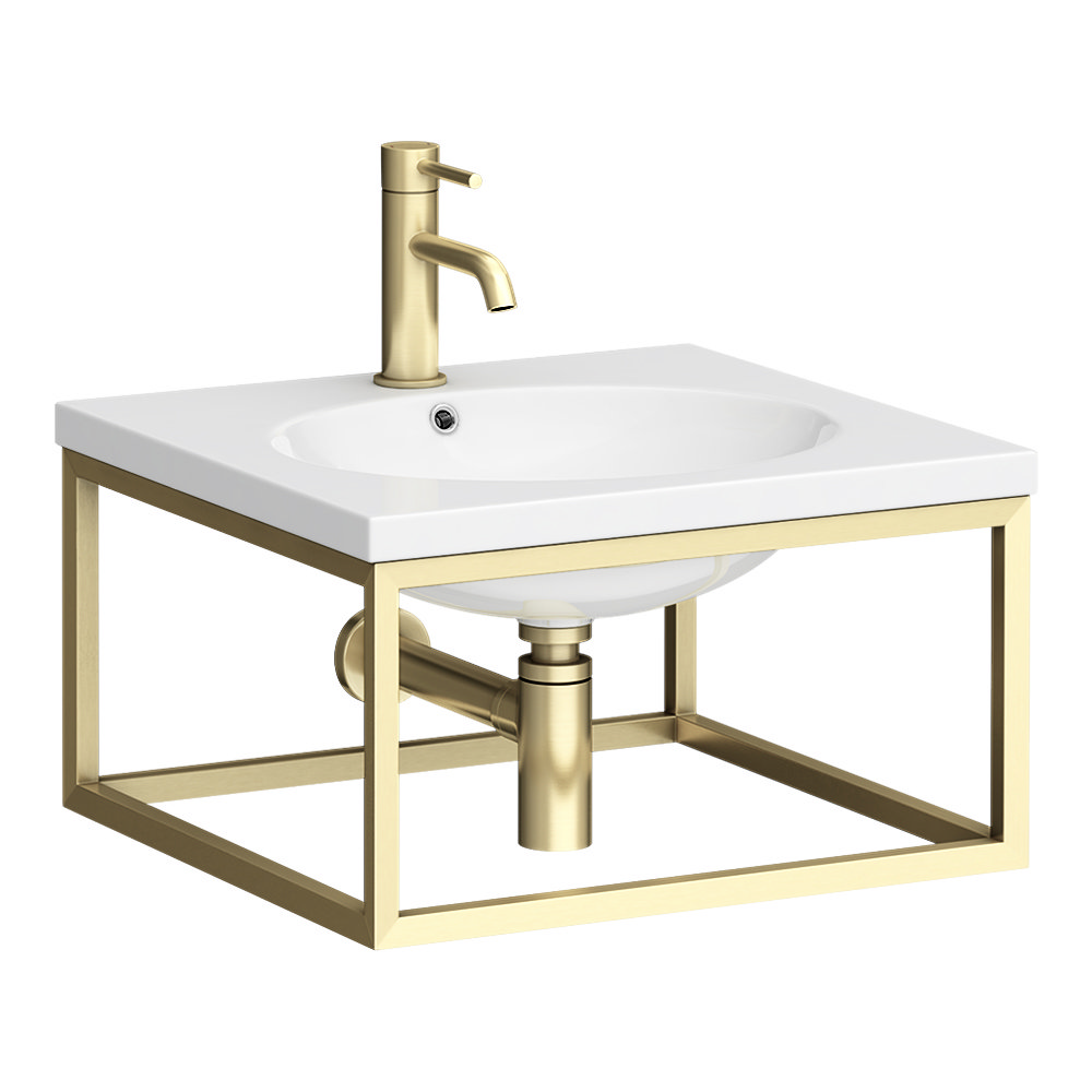 Arezzo 500 Wall Hung Basin with Brushed Brass Towel Rail Frame