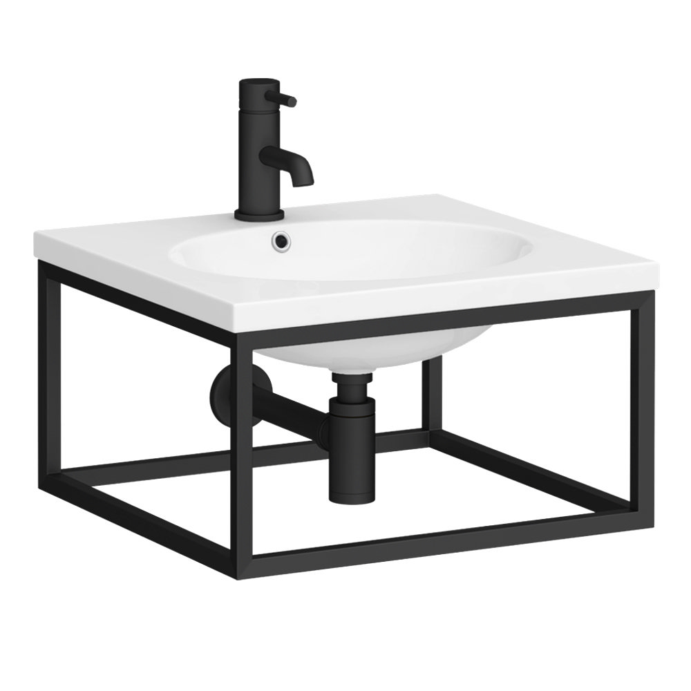 Arezzo 500 Wall Hung Basin With Matt Black Towel Rail Frame Victorian Plumbing Uk Arezzo 500 Wall Hung Basin With Matt, Wall Hung Vanity Unit With Towel Rail