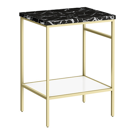 Arezzo 610 Black Marble Effect Worktop with Brushed Brass Framed Washstand