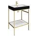 Arezzo 600 Brushed Brass Framed Washstand with Gloss White Open Shelf and Gloss Black Basin profile small image view 2 