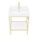 Arezzo 600 Brushed Brass Framed Washstand with Gloss White Open Shelf and Basin profile small image view 6 