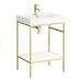 Arezzo 600 Brushed Brass Framed Washstand with Gloss White Open Shelf and Basin profile small image view 3 