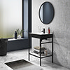 Arezzo 600 Matt Black Framed Washstand with Gloss White Open Shelf and Gloss Black Basin profile small image view 1 