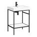 Arezzo 600 Matt Black Framed Washstand with Gloss White Open Shelf and Basin profile small image view 2 