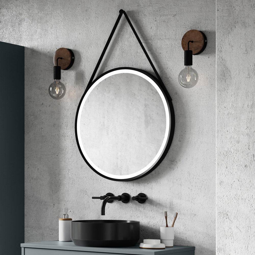 Arezzo Matt Black 600mm Round LED Illuminated AntiFog Bathroom Mirror