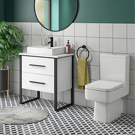 Arezzo 600 Gloss White Matt Black Framed Vanity Unit + Square Toilet