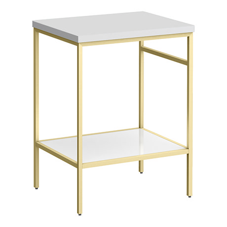 Arezzo 610 Gloss White Stone Resin Worktop with Brushed Brass Framed Washstand