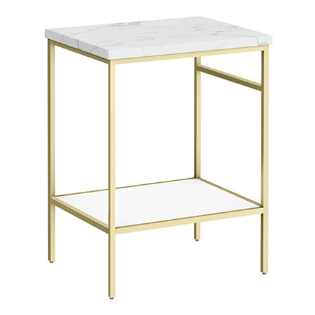Arezzo 610 White Marble Effect Worktop with Brushed Brass Framed Washstand