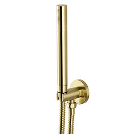 Arezzo Round Brushed Brass Outlet Elbow with Parking Bracket, Flex &amp; Handset