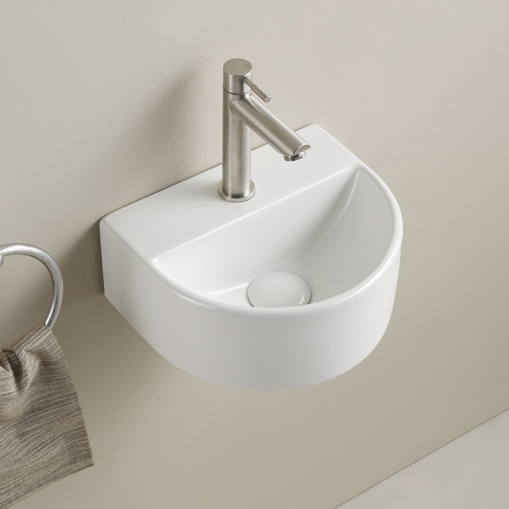 Arezzo Gloss White Round Wall Hung Cloakroom Basin 1TH (303 x 255mm