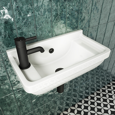 Arezzo Wall Hung Compact Cloakroom Basin 1TH - 505 x 270mm