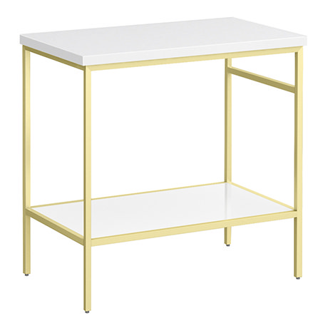 Arezzo 810 Gloss White Stone Resin Worktop with Brushed Brass Framed Washstand